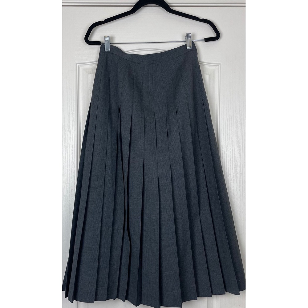 Vintage Brooks Brothers Gray Pleated Wool Midi Skirt Dark Academia 90s Sz 2 Prep